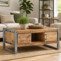 Industrial Style Coffee Table with Storage Doors 95x50x40 cm