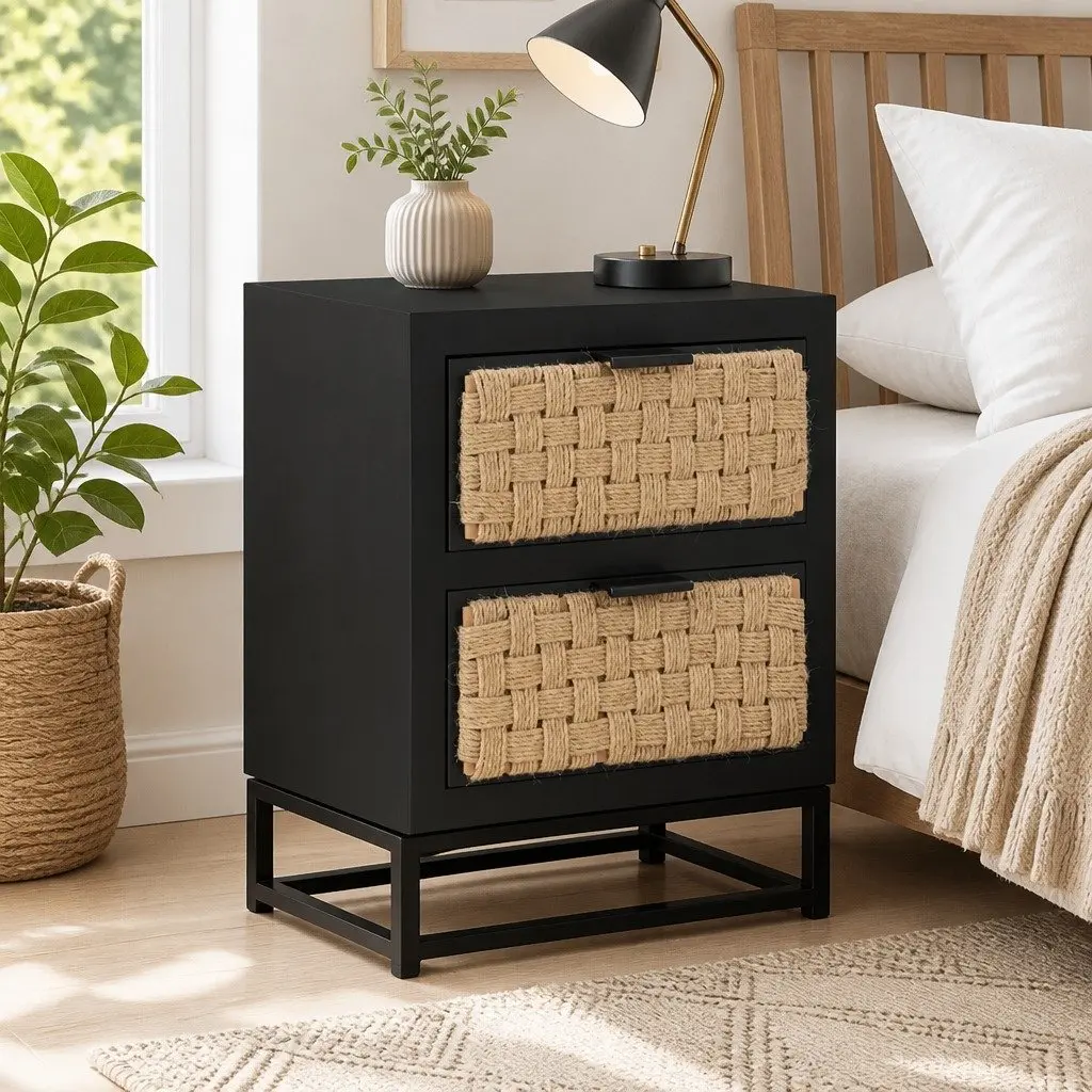 Bedside Cabinet Industrial Style 40x30x50 cm Wood Two Drawer Nightstand
