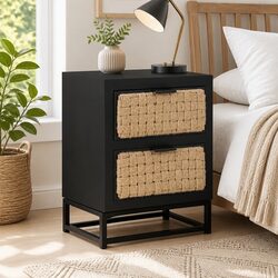 Two Drawer Nightstand 40x30x50 cm Wooden Bedside Cabinet
