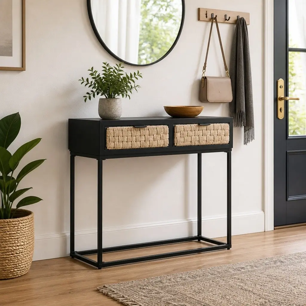 Solid Mango Wood Console Table with Drawers