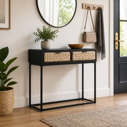 Solid Mango Wood Console Table with Drawers