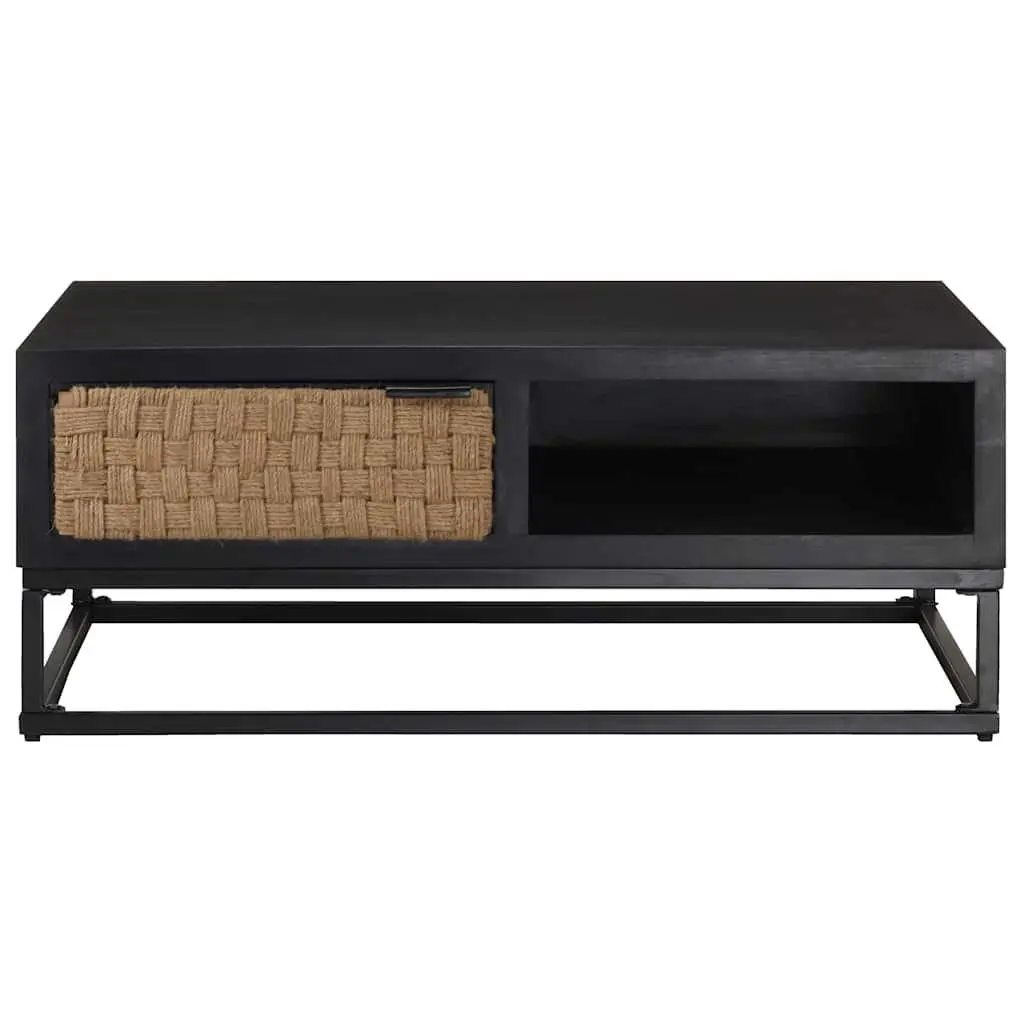 Coffee Table Industrial Black 90x60x35cm Solid Mango Wood with Storage Compartment and Iron Base