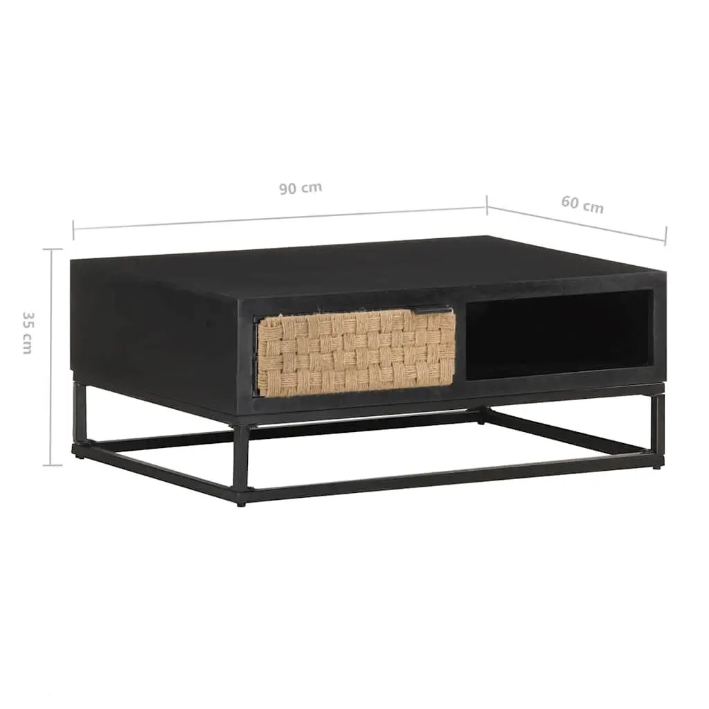 Coffee Table Industrial Black 90x60x35cm Solid Mango Wood with Storage Compartment and Iron Base