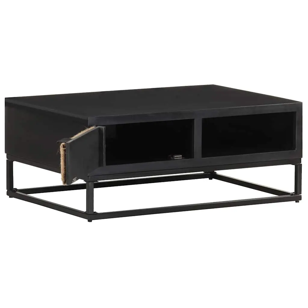 Coffee Table Industrial Black 90x60x35cm Solid Mango Wood with Storage Compartment and Iron Base