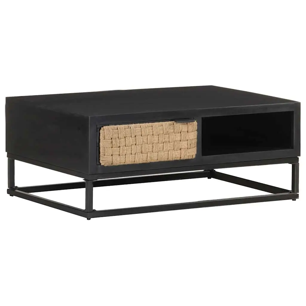 Coffee Table Industrial Black 90x60x35cm Solid Mango Wood with Storage Compartment and Iron Base