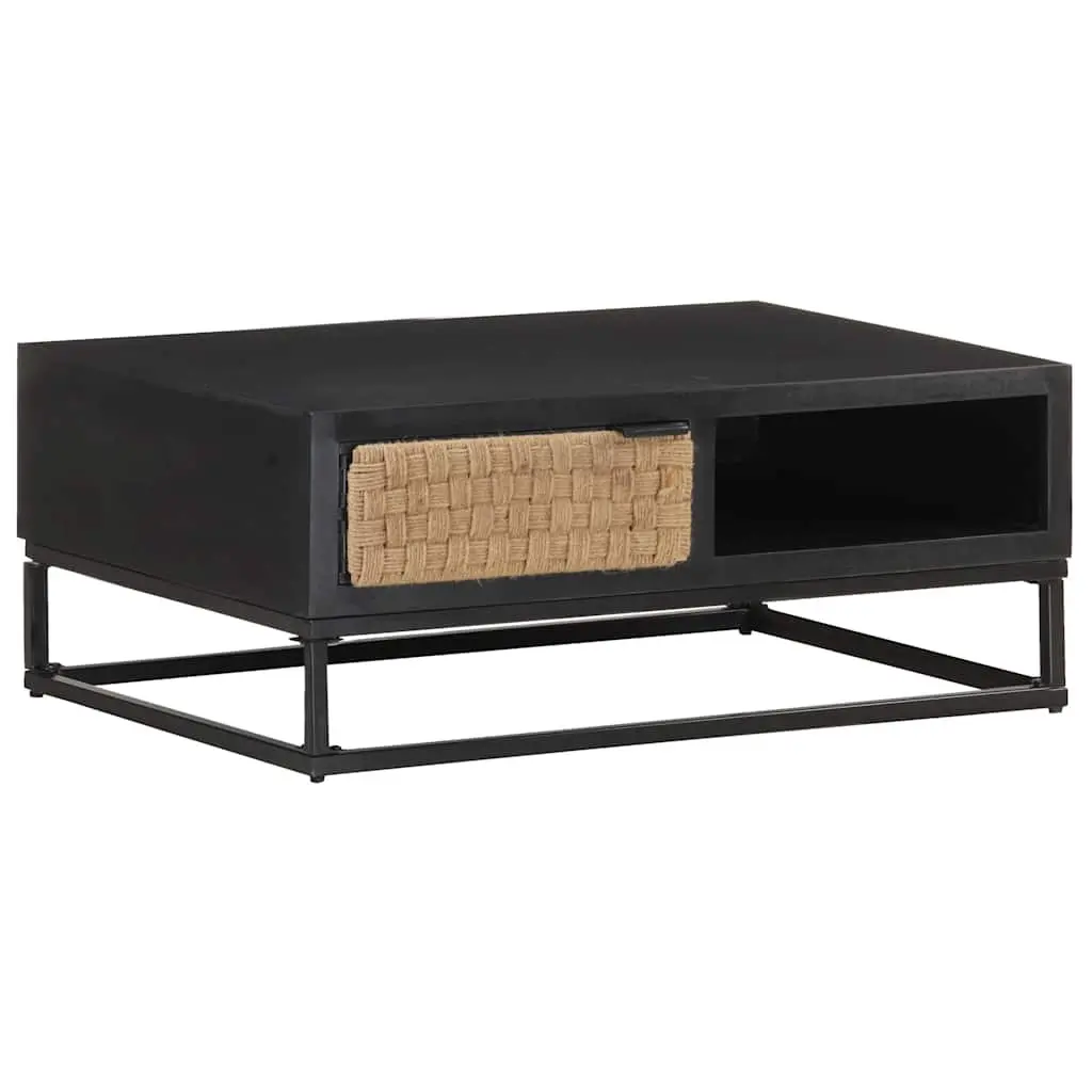 Coffee Table Industrial Black 90x60x35cm Solid Mango Wood with Storage Compartment and Iron Base