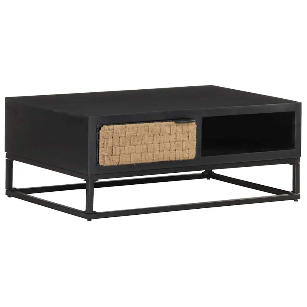 Coffee Table Industrial Black 90x60x35cm Solid Mango Wood with Storage Compartment and Iron Base