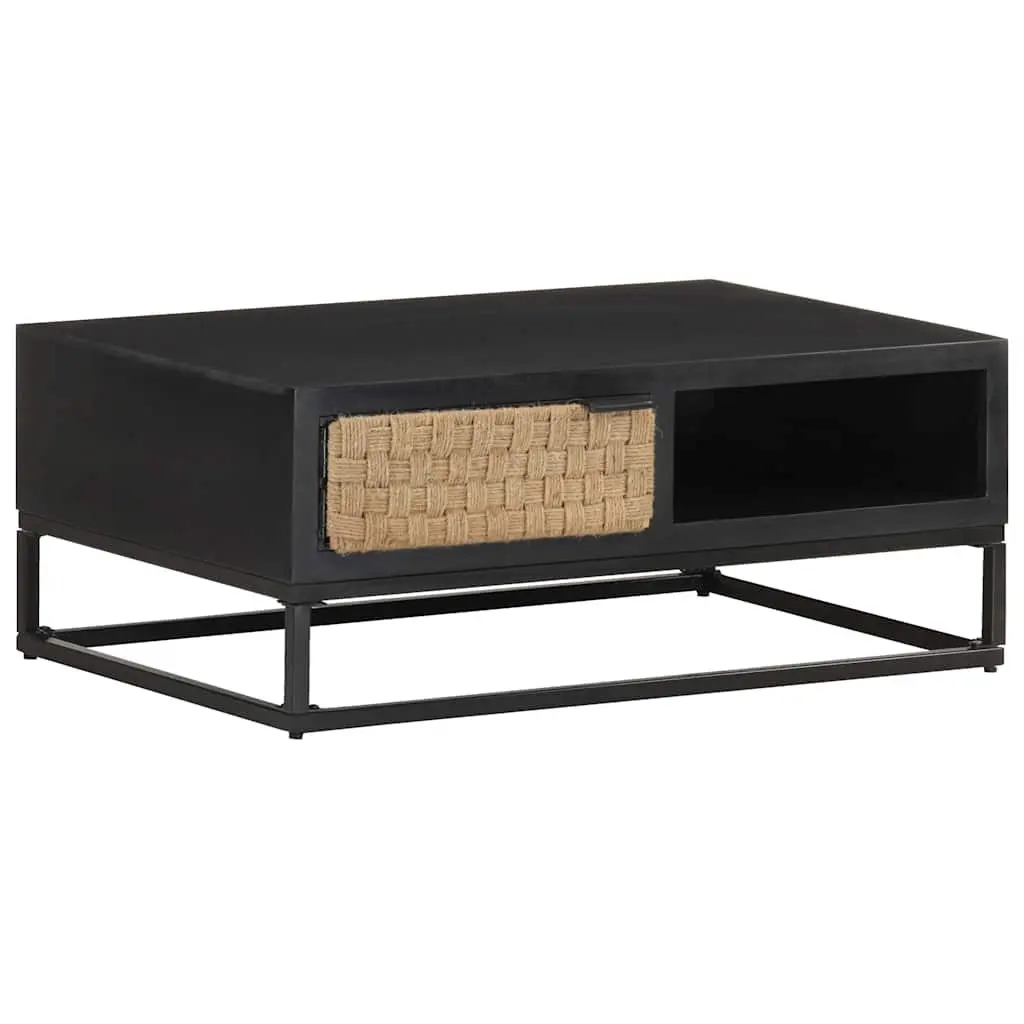 Coffee Table Industrial Black 90x60x35cm Solid Mango Wood with Storage Compartment and Iron Base