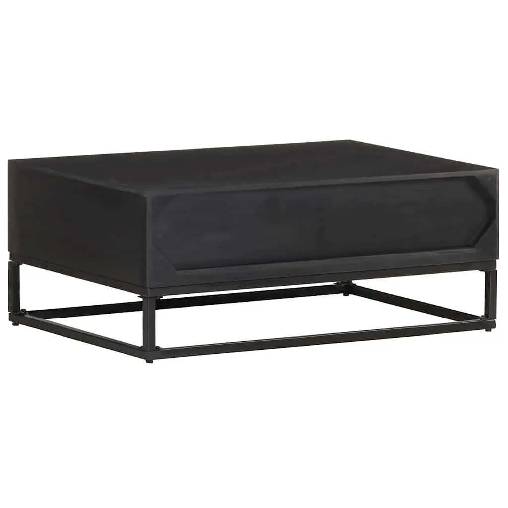 Coffee Table Industrial Black 90x60x35cm Solid Mango Wood with Storage Compartment and Iron Base