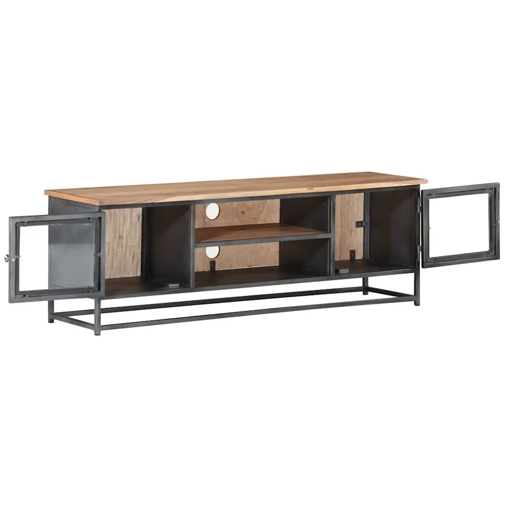 Grey Acacia Wood TV Cabinet 120x30x40cm with Steel Legs
