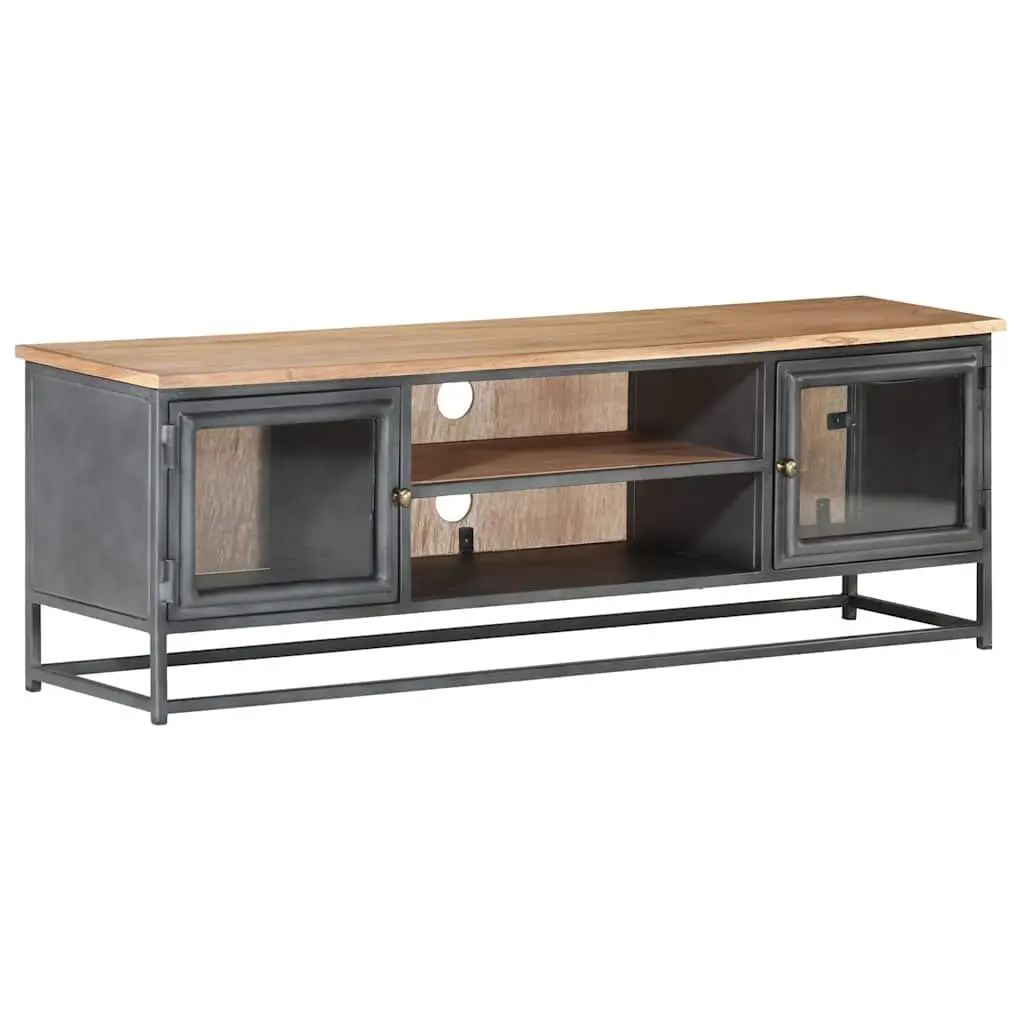 Grey Acacia Wood TV Cabinet 120x30x40cm with Steel Legs