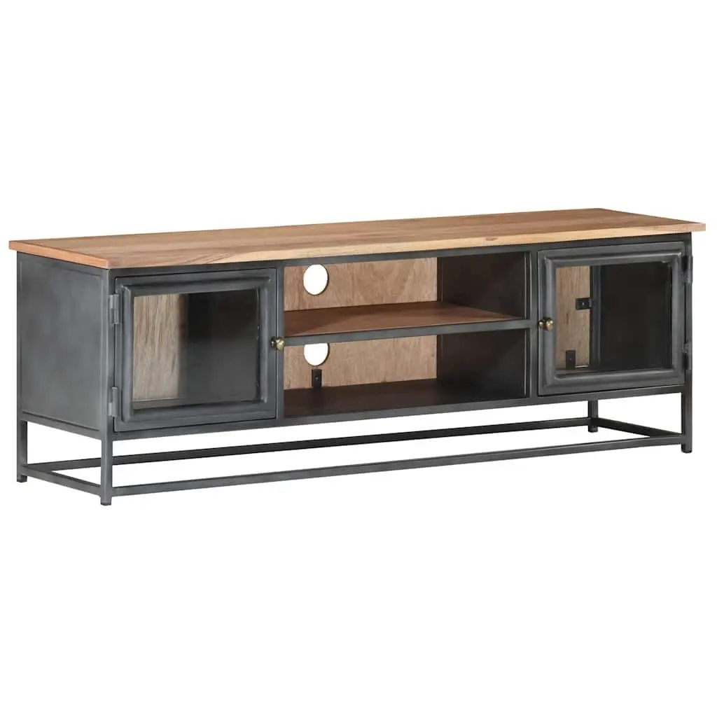 Grey Acacia Wood TV Cabinet 120x30x40cm with Steel Legs