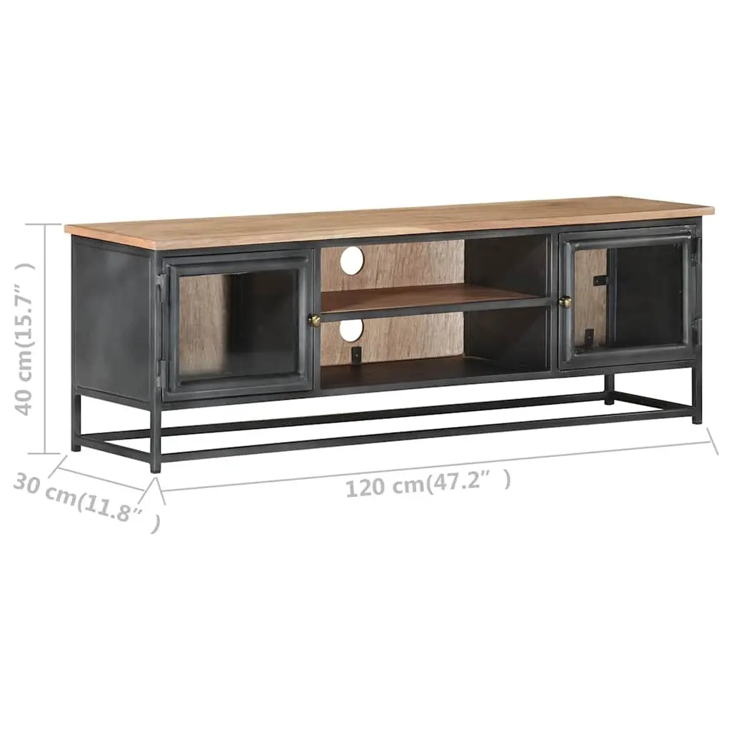 Grey Acacia Wood TV Cabinet 120x30x40cm with Steel Legs