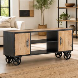 Solid Reclaimed Wood TV Cabinet with Industrial Charm