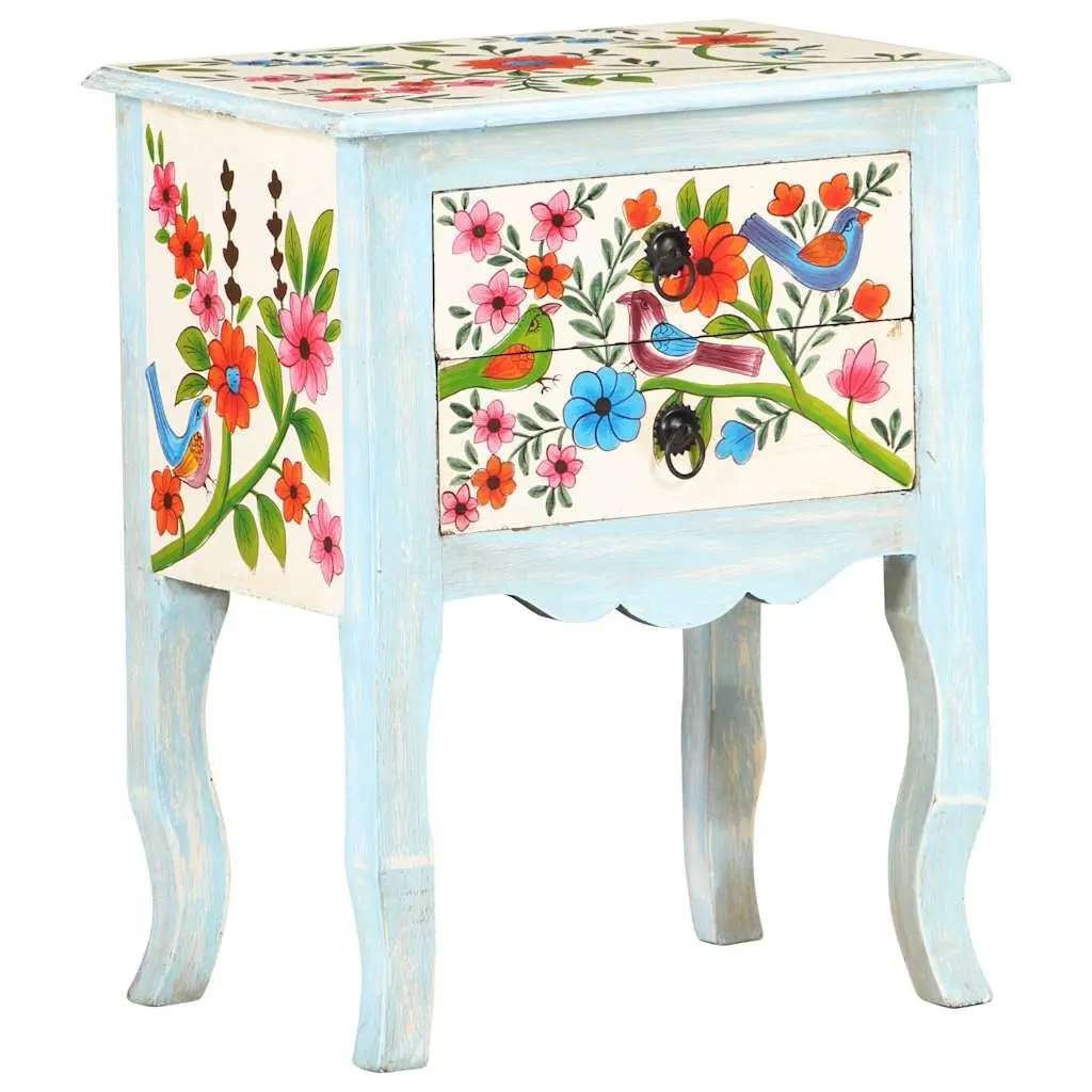 Bedside Cabinet Hand Painted Multicolour 40x30x50cm Solid Mango Wood Nightstand
