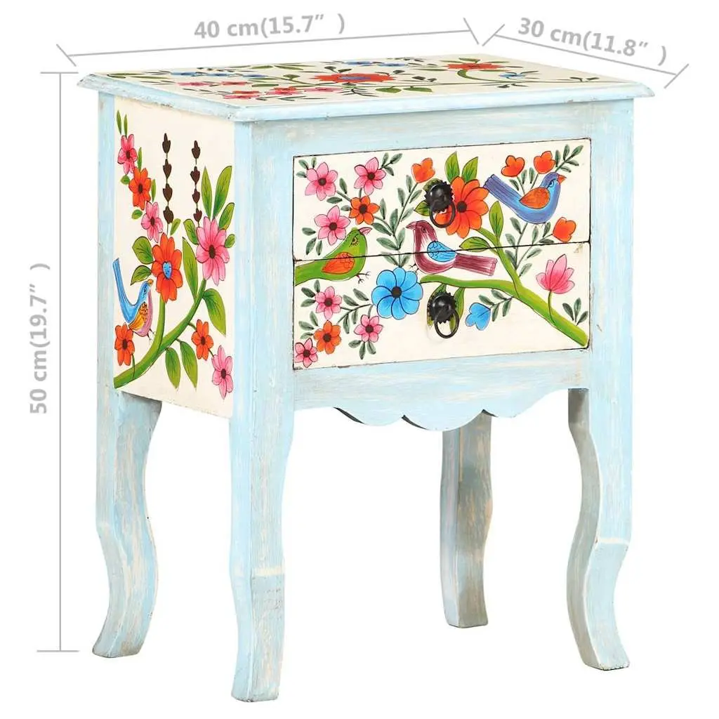 Bedside Cabinet Hand Painted Multicolour 40x30x50cm Solid Mango Wood Nightstand