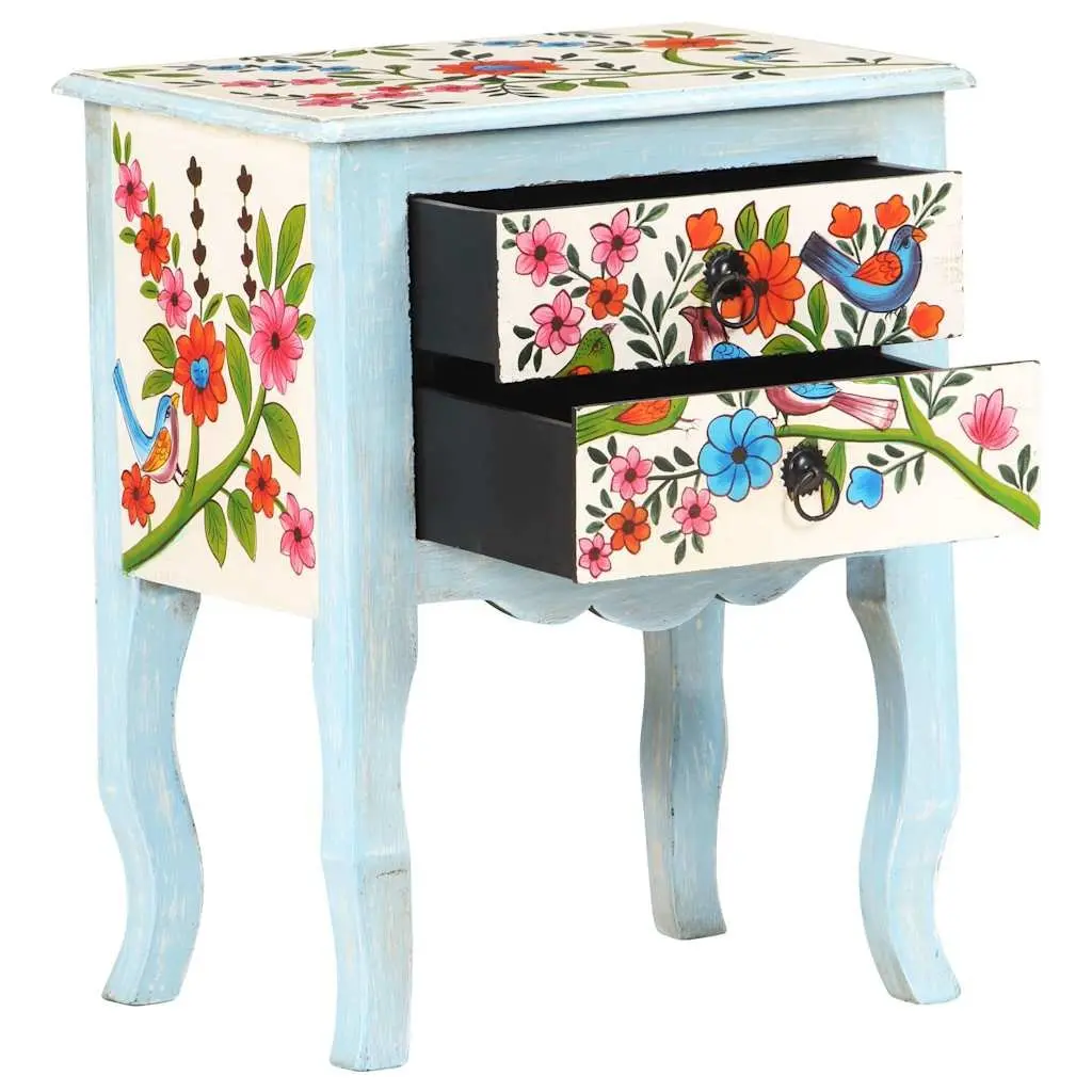 Bedside Cabinet Hand Painted Multicolour 40x30x50cm Solid Mango Wood Nightstand
