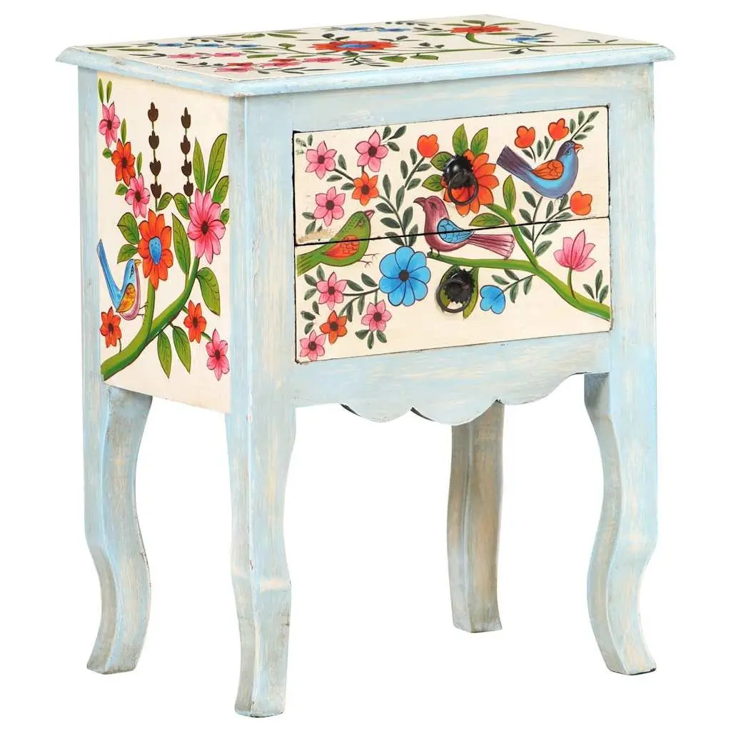 Bedside Cabinet Hand Painted Multicolour 40x30x50cm Solid Mango Wood Nightstand
