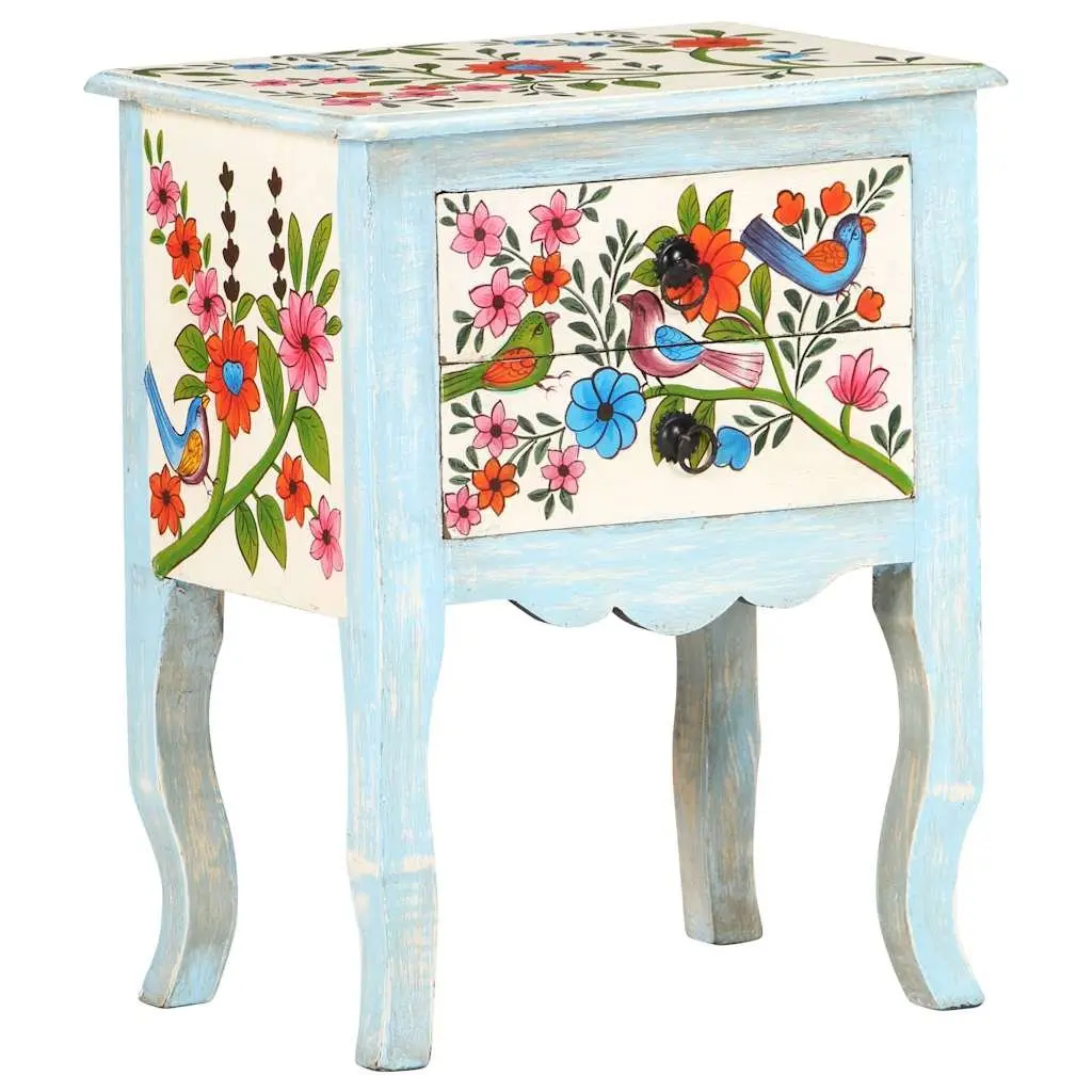 Bedside Cabinet Hand Painted Multicolour 40x30x50cm Solid Mango Wood Nightstand