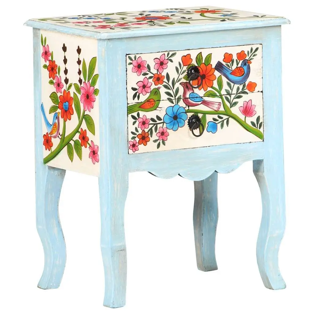 Bedside Cabinet Hand Painted Multicolour 40x30x50cm Solid Mango Wood Nightstand
