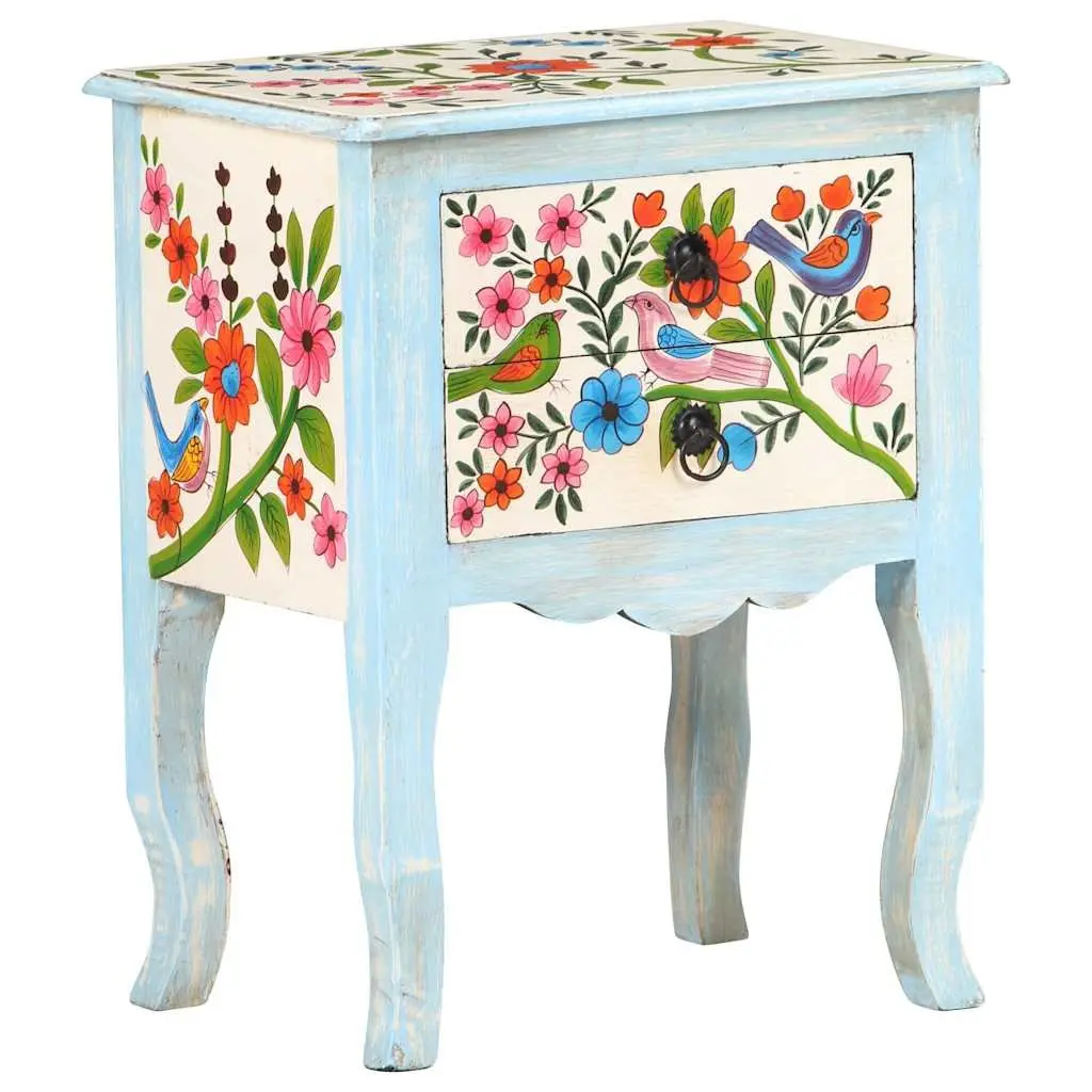 Bedside Cabinet Hand Painted Multicolour 40x30x50cm Solid Mango Wood Nightstand