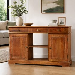 Acacia Wood Sideboard 135x35x75cm Brown Storage Cabinet