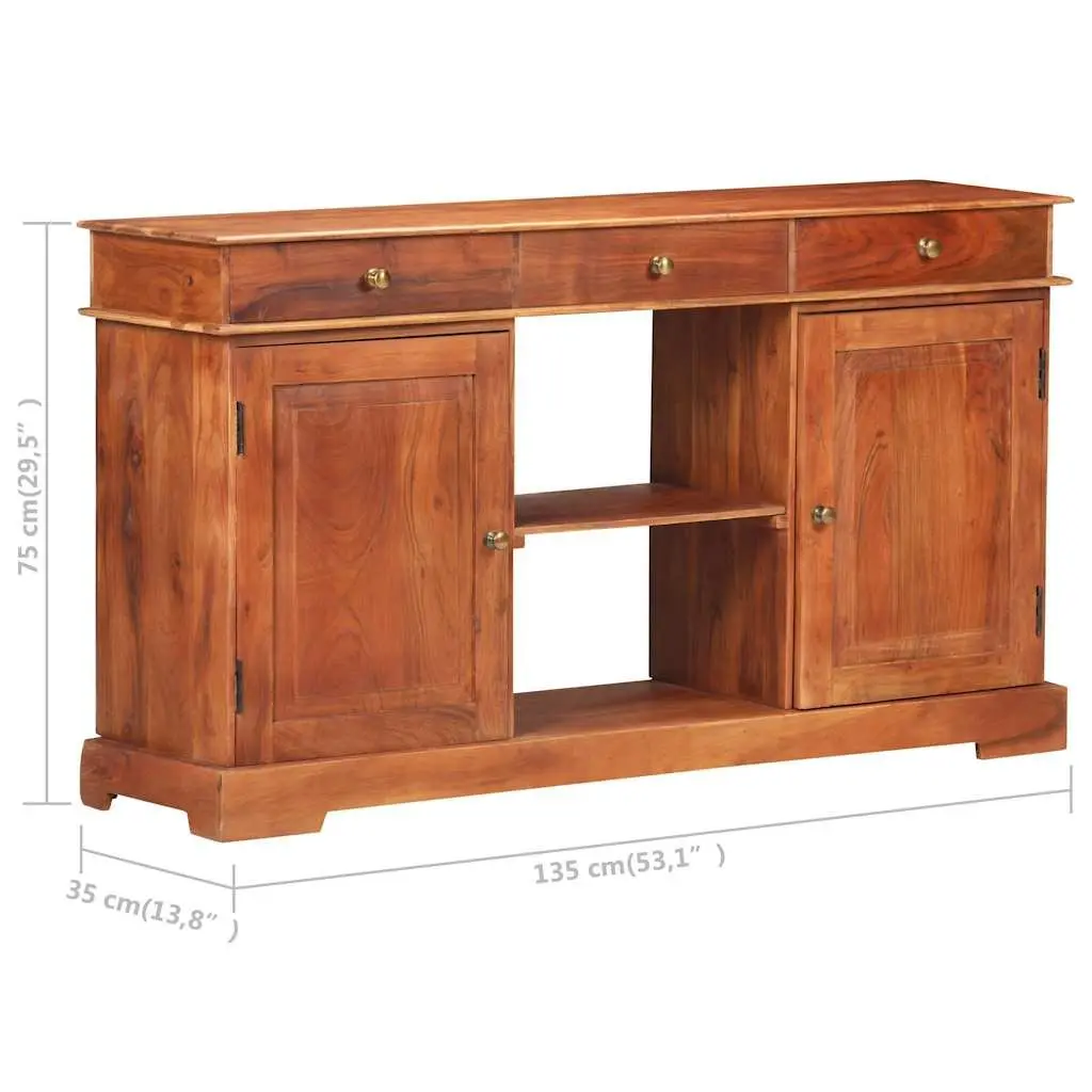 Solid Acacia Wood Sideboard Brown 135x35x75cm Storage Cabinet 2 Doors 3 Drawers
