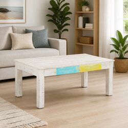 White Coffee Table 110x60x45 cm Solid Mango Wood