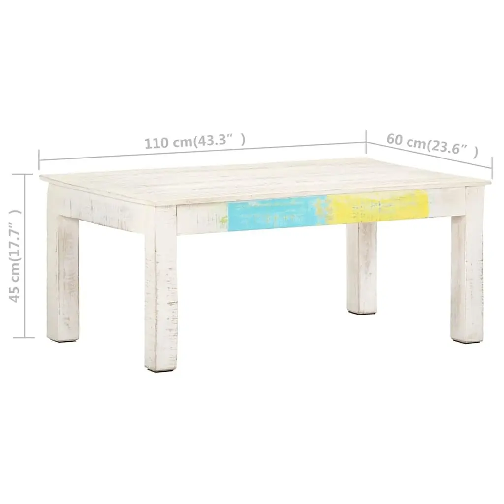White Coffee Table 110x60x45 cm Solid Mango Wood