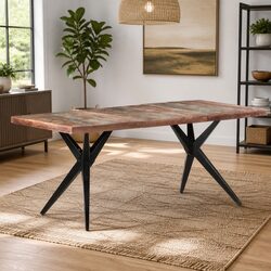 Warm Solid Reclaimed Wood Dining Table with Steel Legs