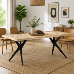 Warm Mango Wood Dining Table with Steel Legs
