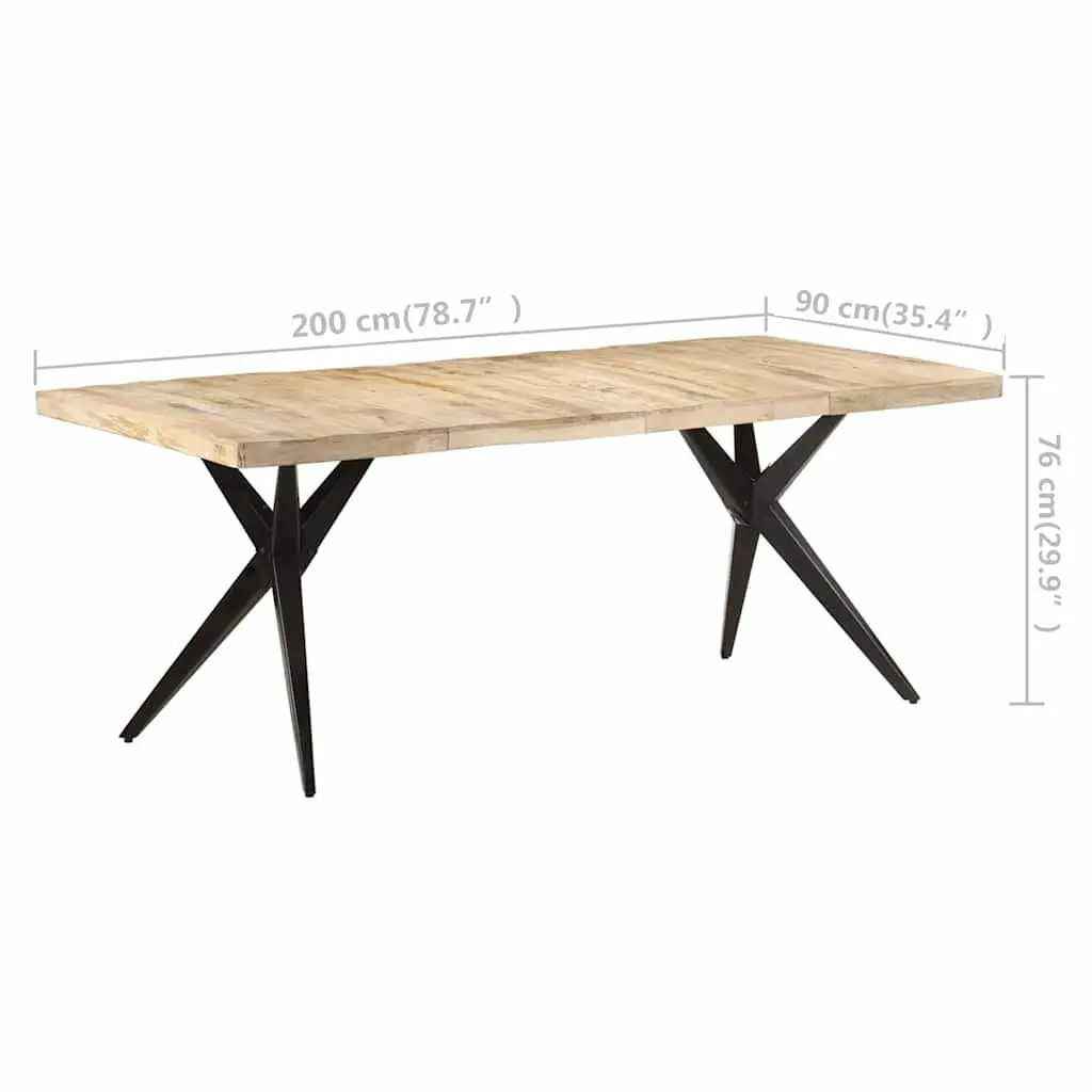 Dining Table Rough Mango Wood with Steel Frame 200x90x76cm for Kitchen and Dining Room