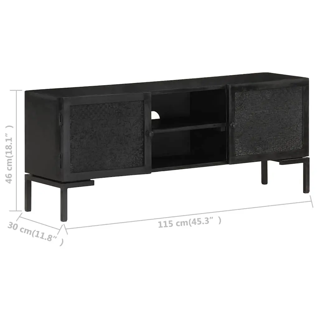 Black Solid Wood TV Cabinet with Storage Shelves