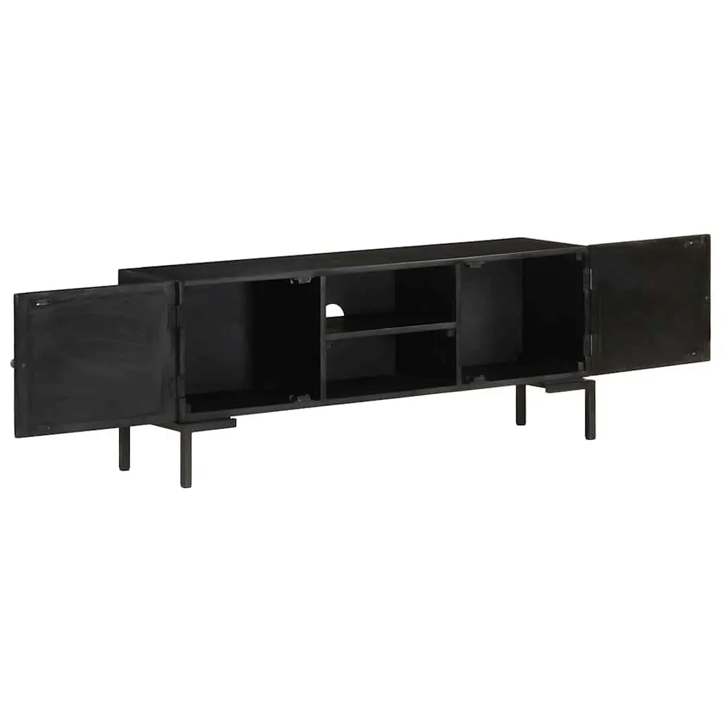 Black Solid Wood TV Cabinet with Storage Shelves
