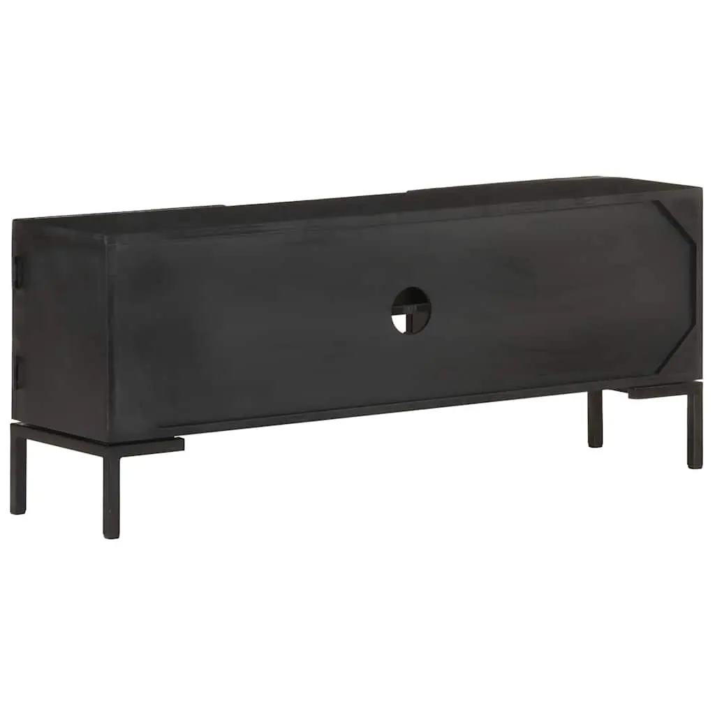 Black Solid Wood TV Cabinet with Storage Shelves