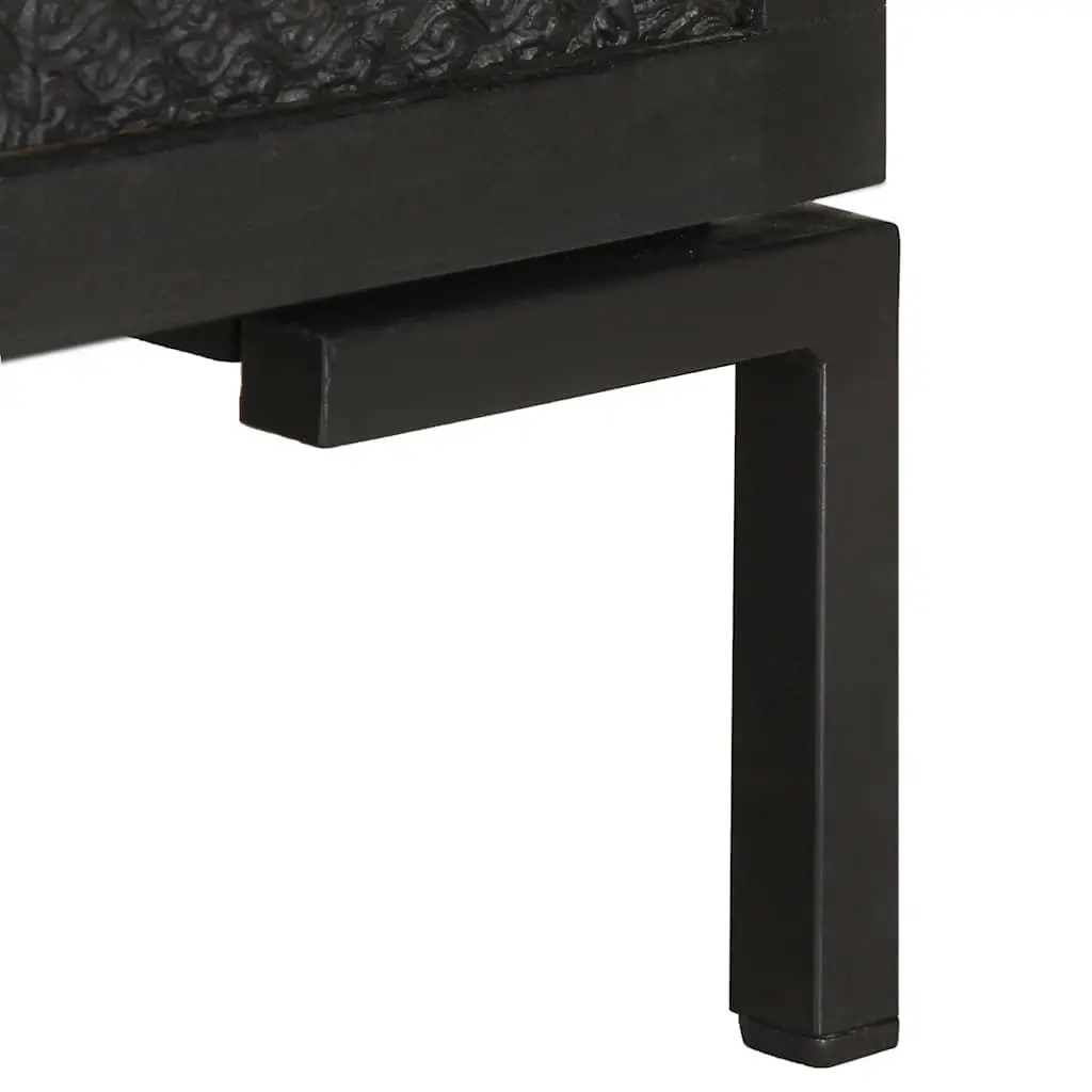 Black Solid Wood TV Cabinet with Storage Shelves