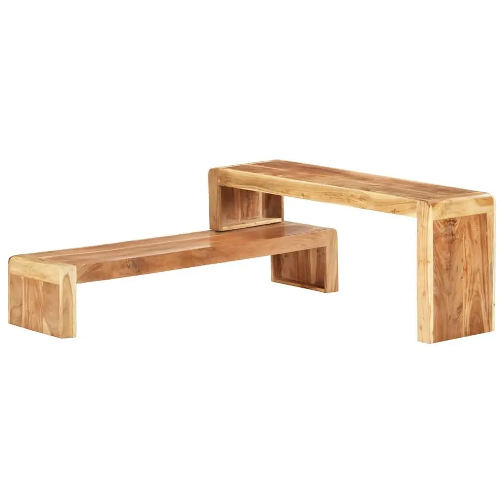 2 Piece TV Stand Industrial Style Solid Acacia Wood Lowboard Living Room Storage Unit