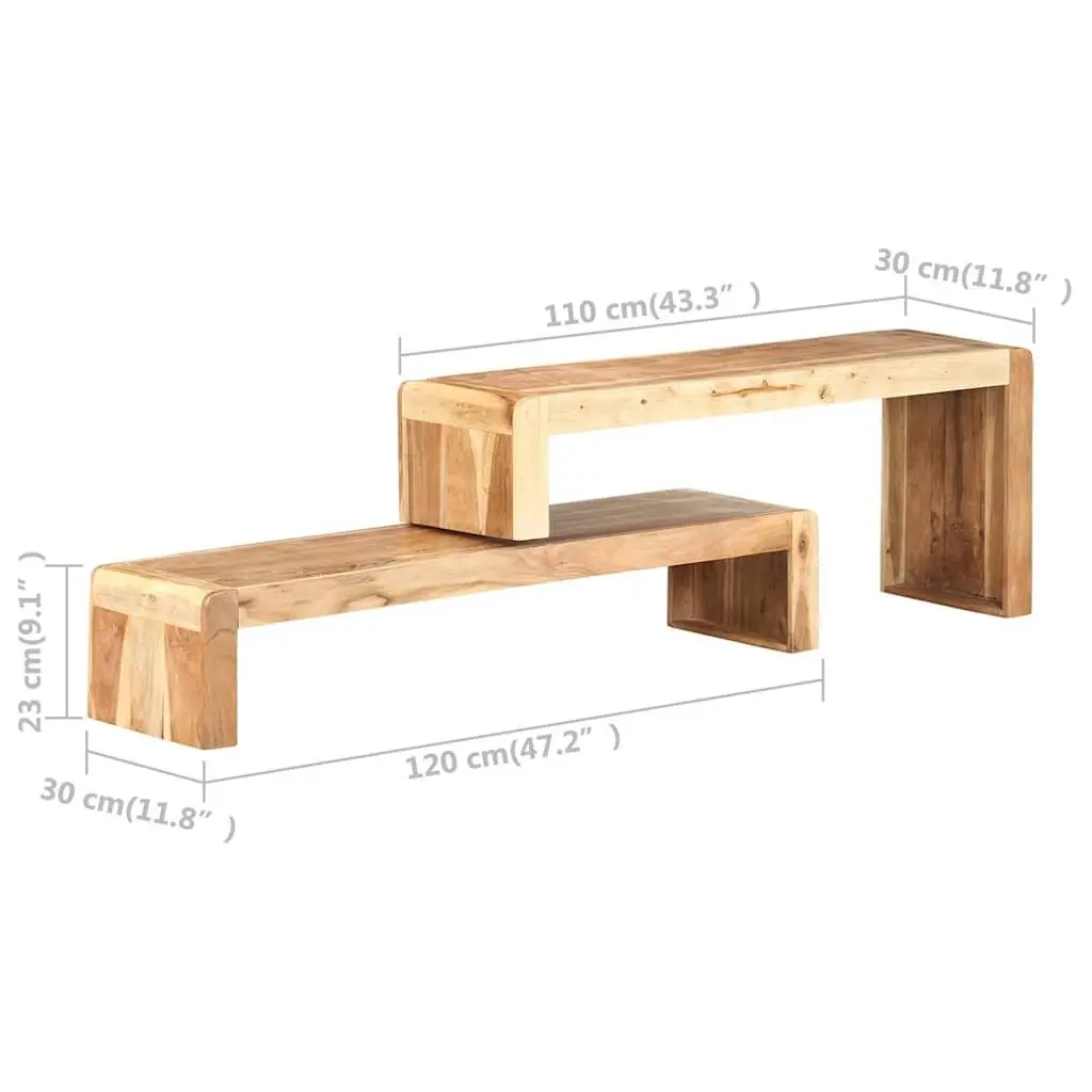 2 Piece TV Stand Industrial Style Solid Acacia Wood Lowboard Living Room Storage Unit