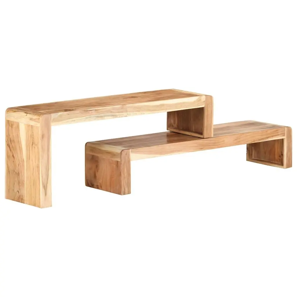 2 Piece TV Stand Industrial Style Solid Acacia Wood Lowboard Living Room Storage Unit