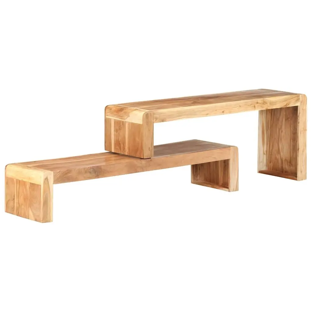 2 Piece TV Stand Industrial Style Solid Acacia Wood Lowboard Living Room Storage Unit