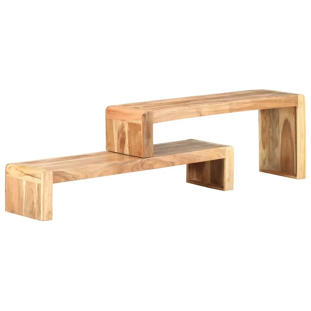 2 Piece TV Stand Industrial Style Solid Acacia Wood Lowboard Living Room Storage Unit