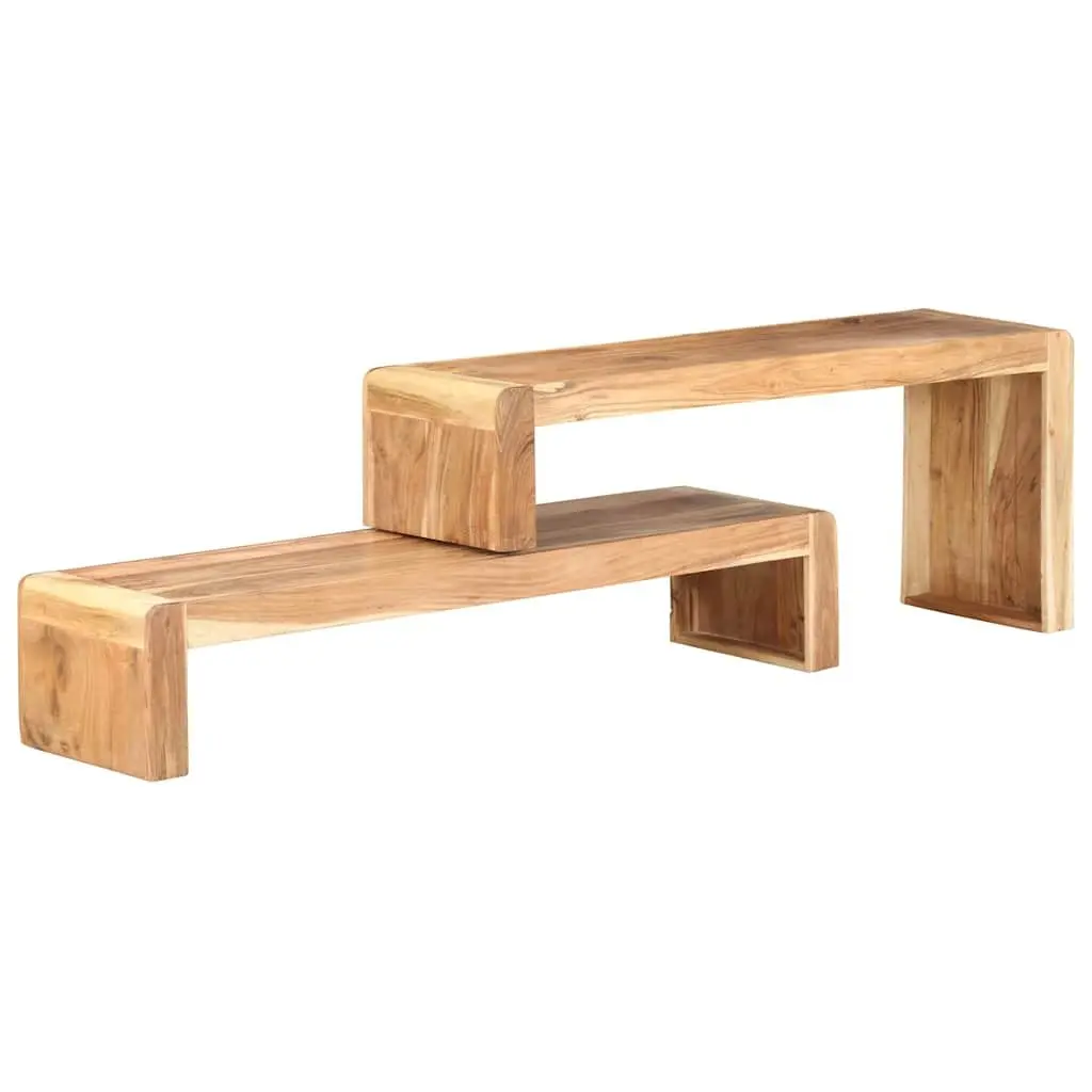 2 Piece TV Stand Industrial Style Solid Acacia Wood Lowboard Living Room Storage Unit