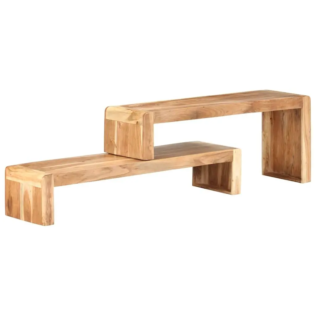 2 Piece TV Stand Industrial Style Solid Acacia Wood Lowboard Living Room Storage Unit