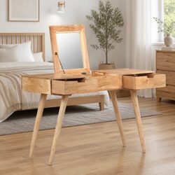 Solid Wood Bedroom Vanity with Mirror and Storage Drawers