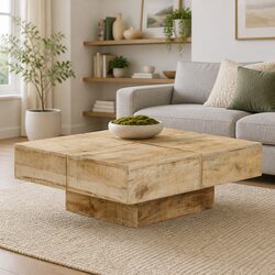 Solid Mango Wood Coffee Table 80x80x28 cm in Brown