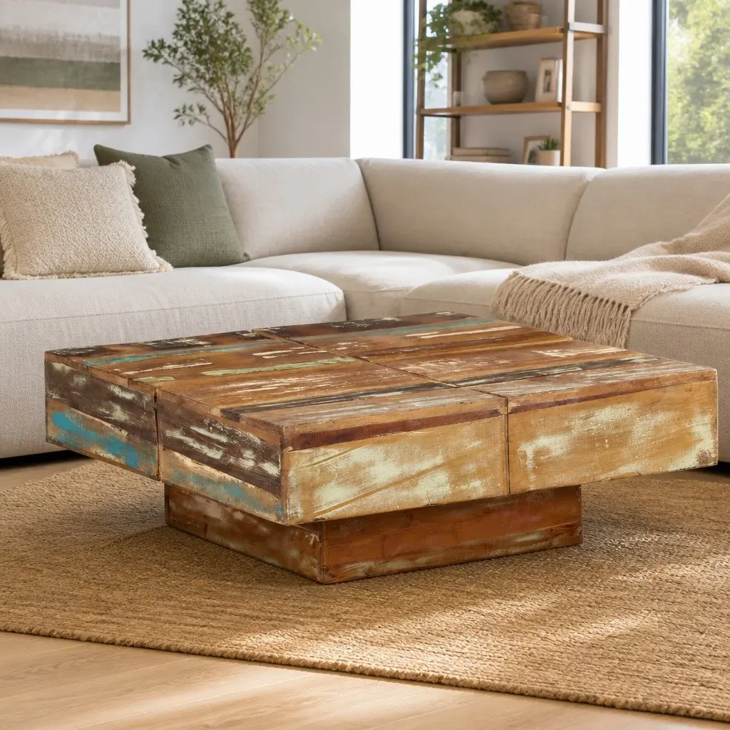 Solid Reclaimed Wood Coffee Table 80x80x28 cm in Brown