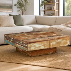 Solid Reclaimed Wood Coffee Table 80x80x28 cm in Brown