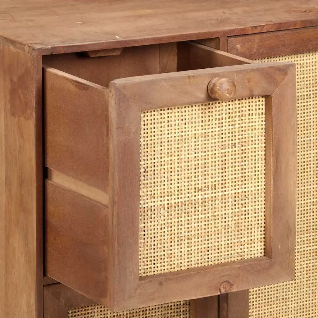 Solid Mango Wood Sideboard Brown Storage Cabinet with Drawers and Door