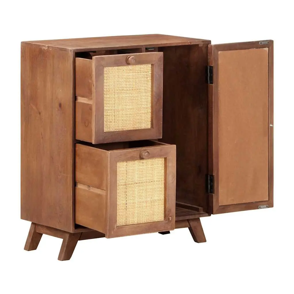 Solid Mango Wood Sideboard Brown Storage Cabinet with Drawers and Door