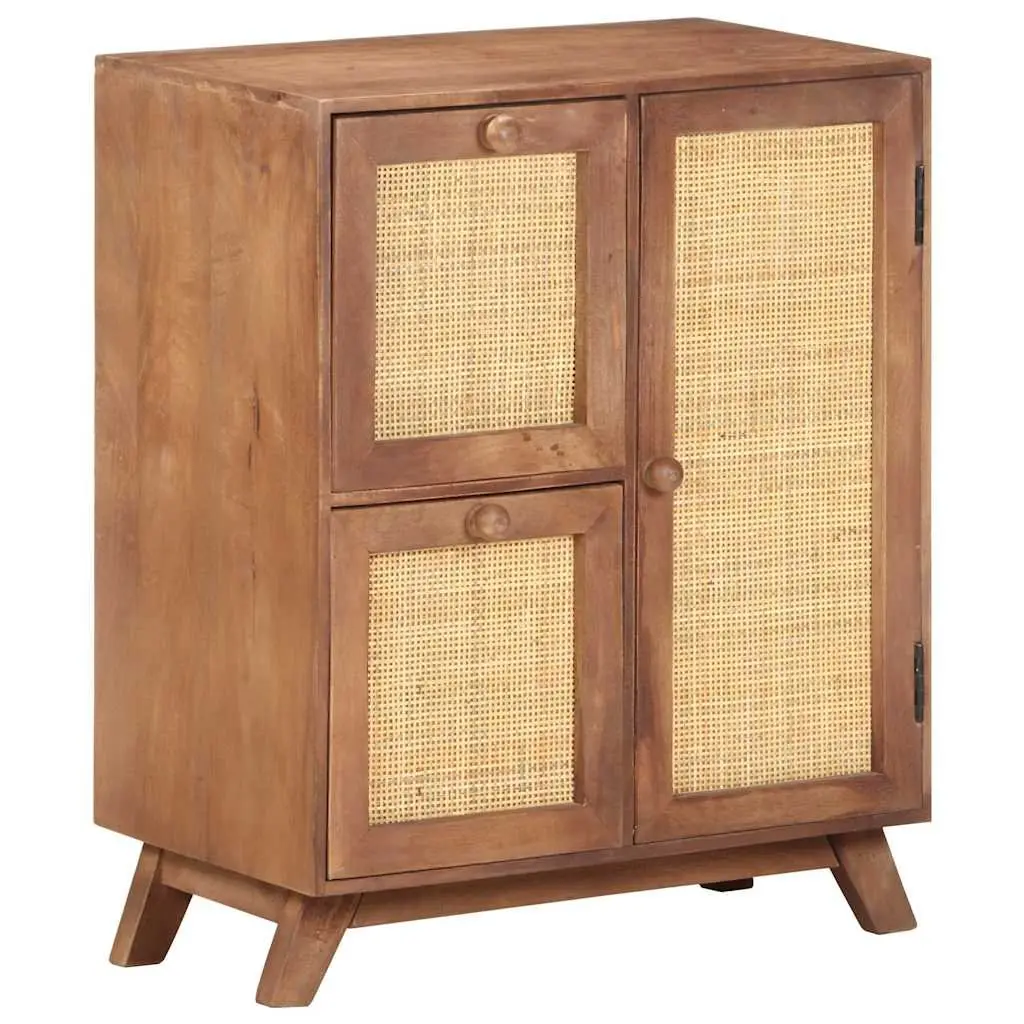 Solid Mango Wood Sideboard Brown Storage Cabinet with Drawers and Door